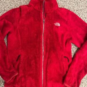 North Face Fluffy Red Zip Up Jacket